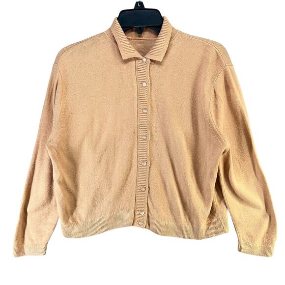 Vintage Cardigan Medium Tan Button Up Soft Knit Classic Preppy Cozy Union Made - Picture 4 of 14